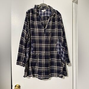 Umgee Navy and Cream Plaid Shirt